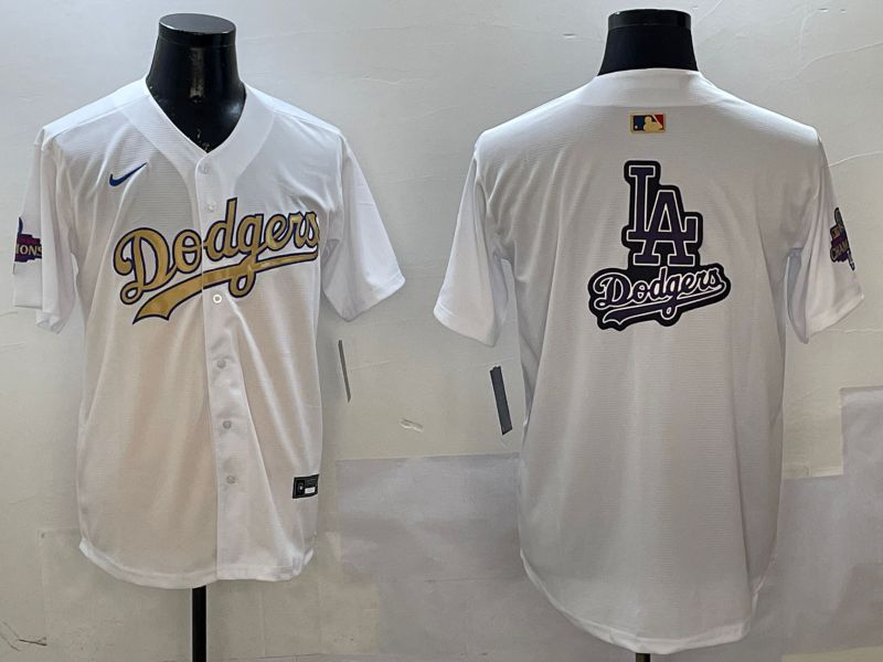 Men Los Angeles Dodgers Blank White Champion gold character 2025 Nike MLB Jersey style 18